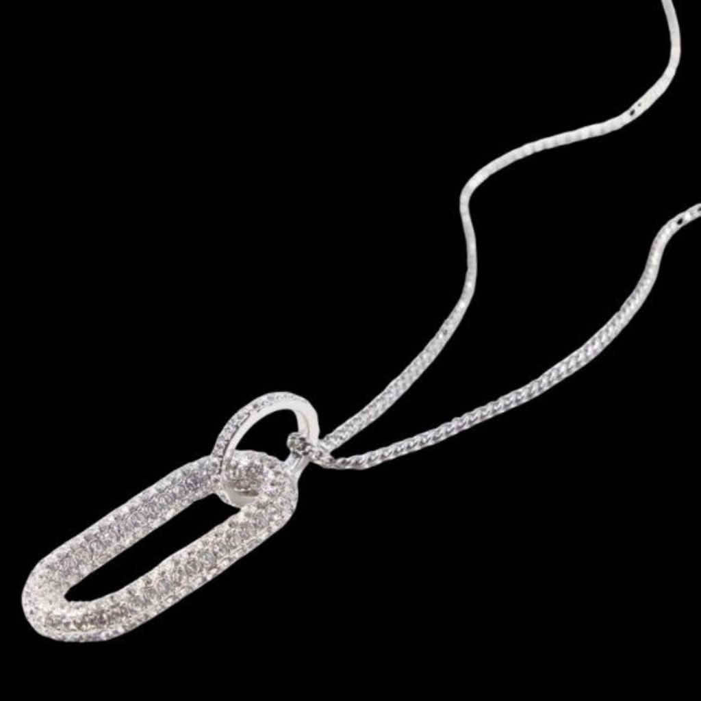 White House Black Market Silver Crystal Pave Ring Pendant Necklace